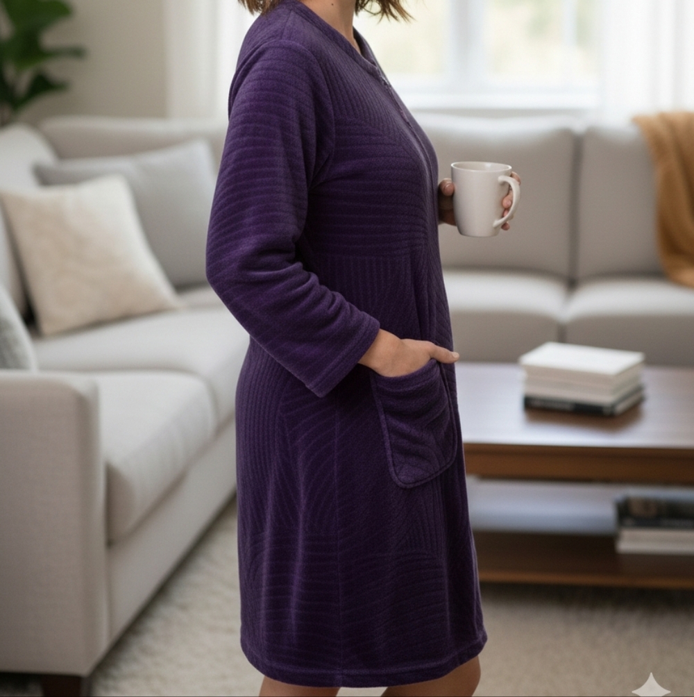 EUC ME Size Medium Purple Plush Fleece Zip Front Loungewear Robe!! - Picture 2 of 12